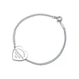 Tiffany & Co Sterling Silver Return To T Double Chain Heart Tag Bracelet